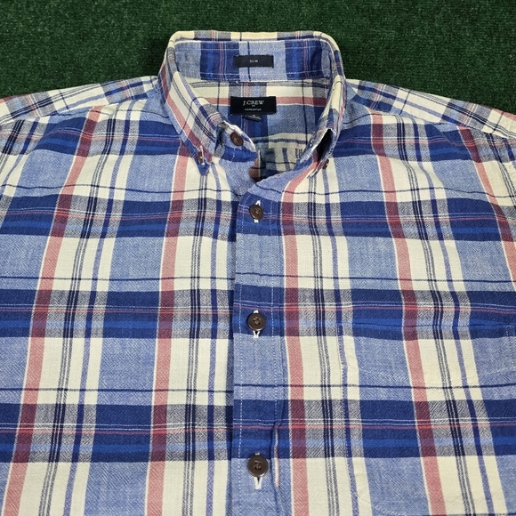 J. Crew | 100% Hand Spun Cotton Slim Fit Plaid Flannel Button Down Mens Shirt - Picture 7 of 15